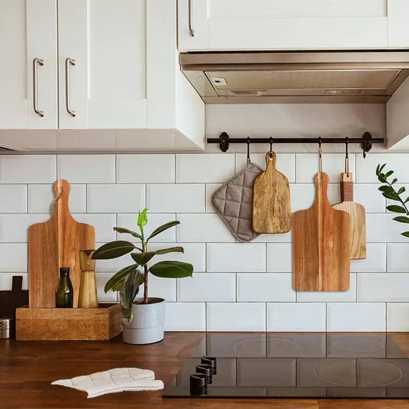 Set of 10 Versatile Acacia Wood Boards, Measuring 15.7X7.8 Inches, Designed for Cutting And Serving Various Foods Like Bread, Pizza, Vegetables, Meat, And Charcuterie; a Must-Have Tool for Any Kitchen